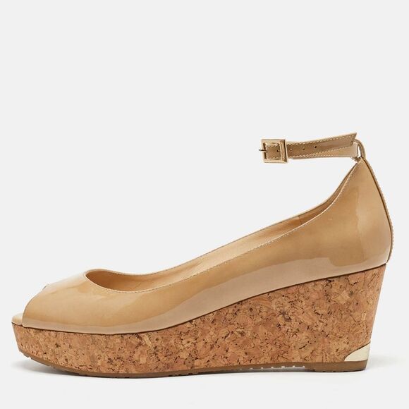 Jimmy Choo Beige Patent Leather Wedge Platform Ankle Strap Pumps Size 41,New Products : American Fashion Style Bags On Sale